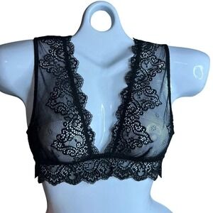 Free People x Only Hearts Lace Bralette Size S Black Wide Strap Ruffle NWT